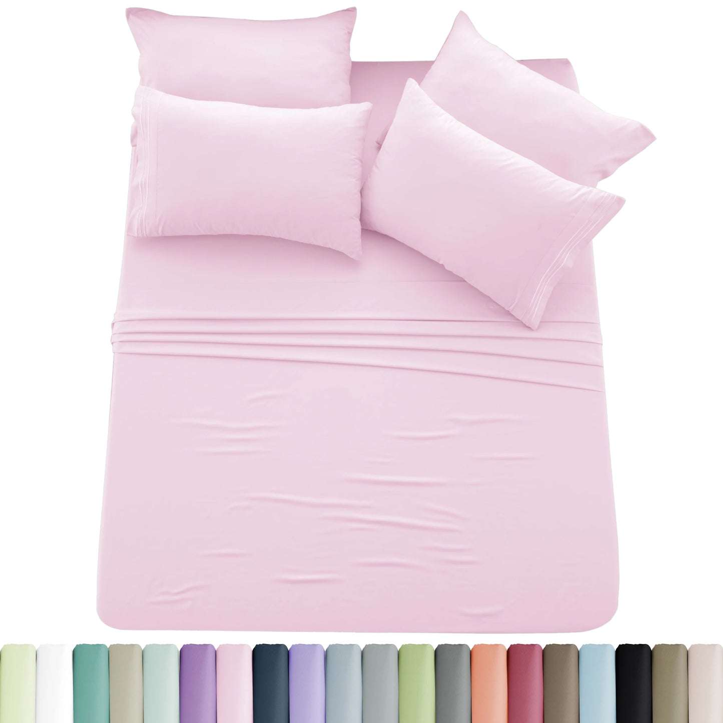 Lux Décor 6pc Solid Sheet Set - Brushed Microfiber Bed Sheets 16 Inches Deep Pockets
