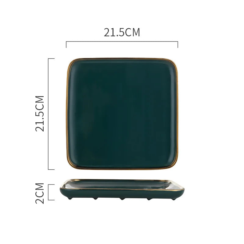Tableware Green Ceramic gold Dinner Set
