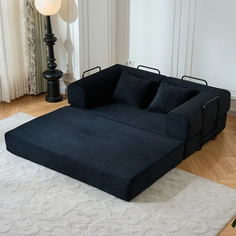 Couch Foldable Convertible Futon Sleeper Sofa Bed Floor Lounge with L-Shaped Armrests