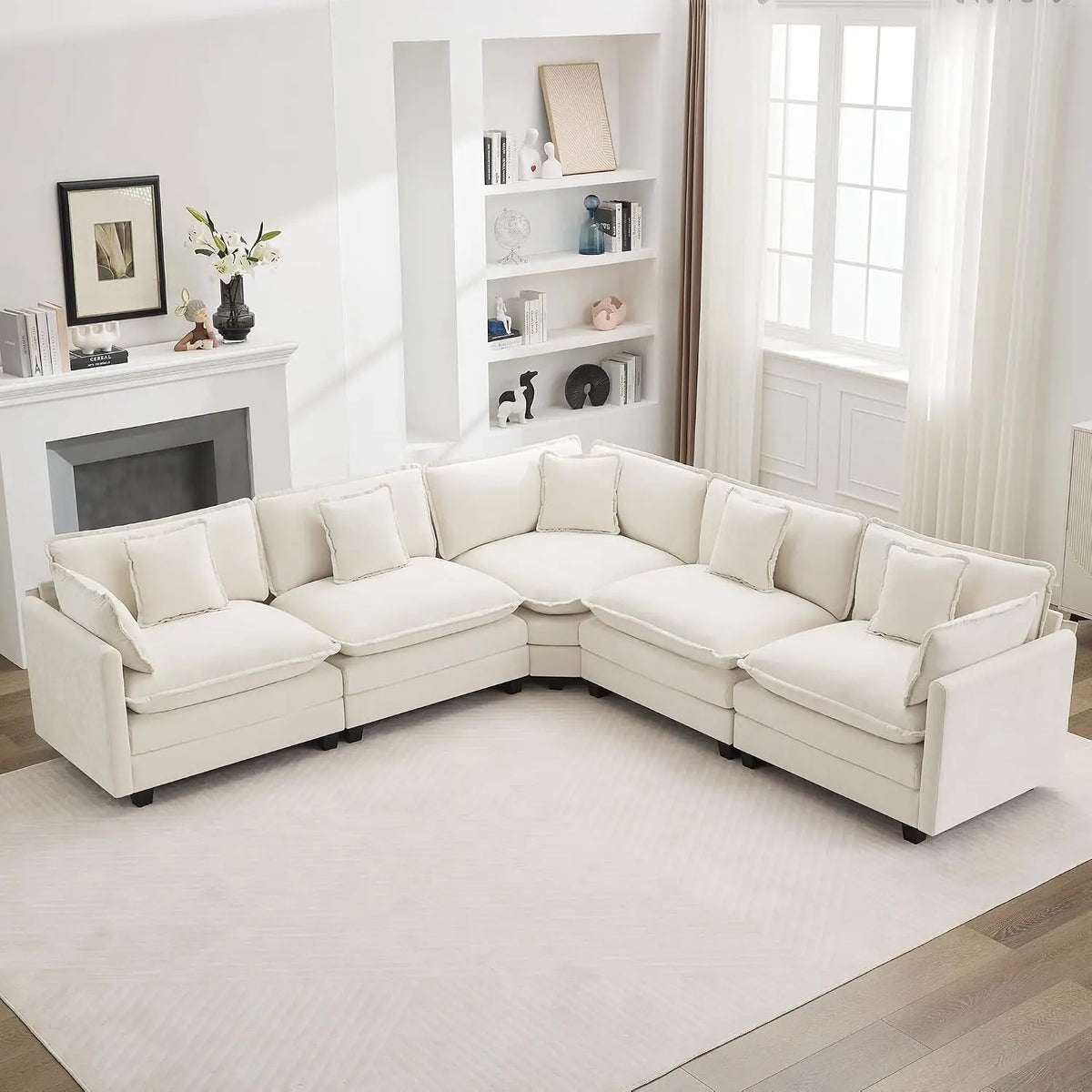 V Shaped Cloud Sectional Sofa, Oversized Deep Seat Couches for Living Room, Comfy Upholstered
