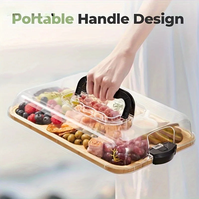 Stylish Natural Bamboo serving Tray – 1pc with Snap-On Acrylic Lid