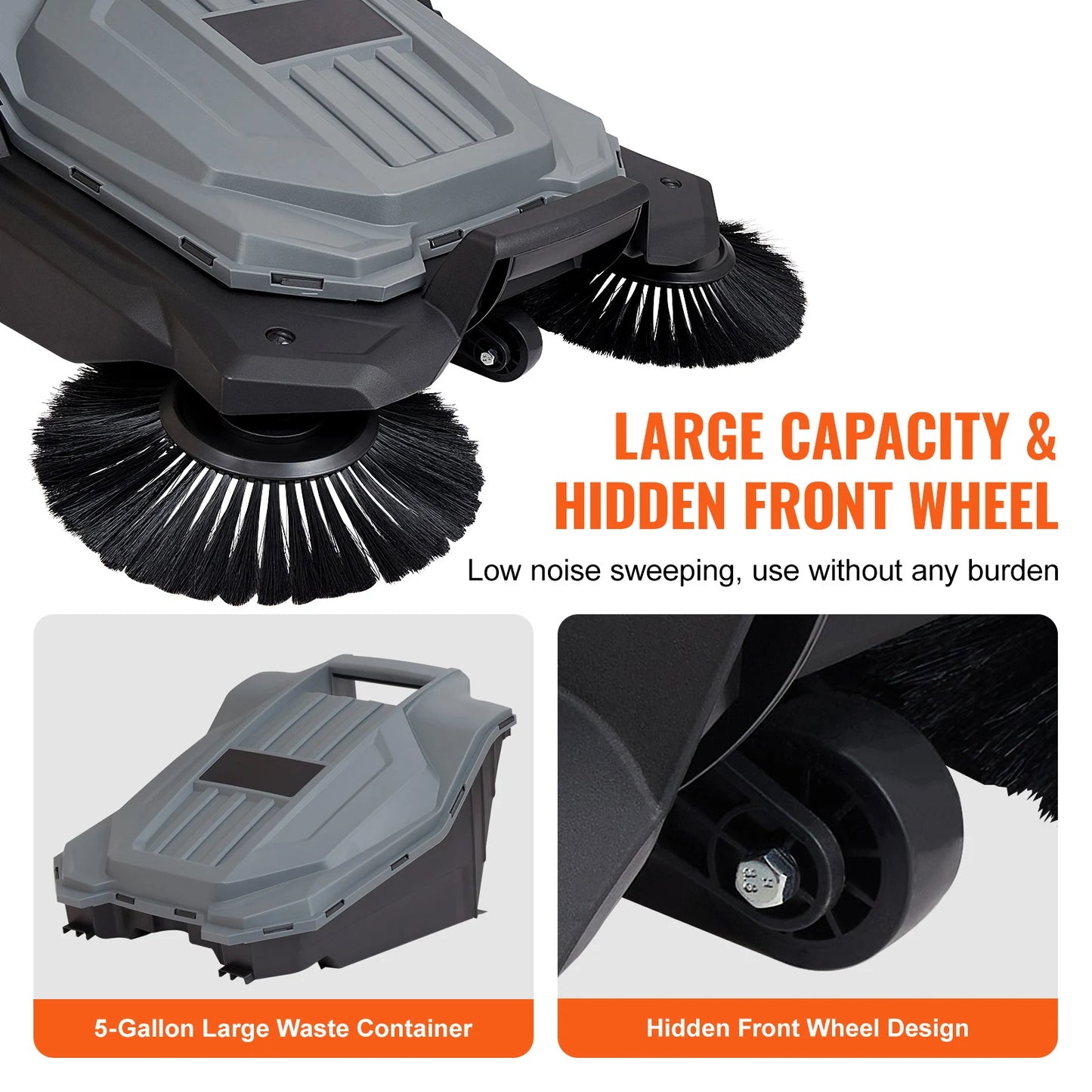 SucceBuy Walk-behind Hand Push Floor Sweeper 5-Gal Waste Container Angle & Height Adjustable