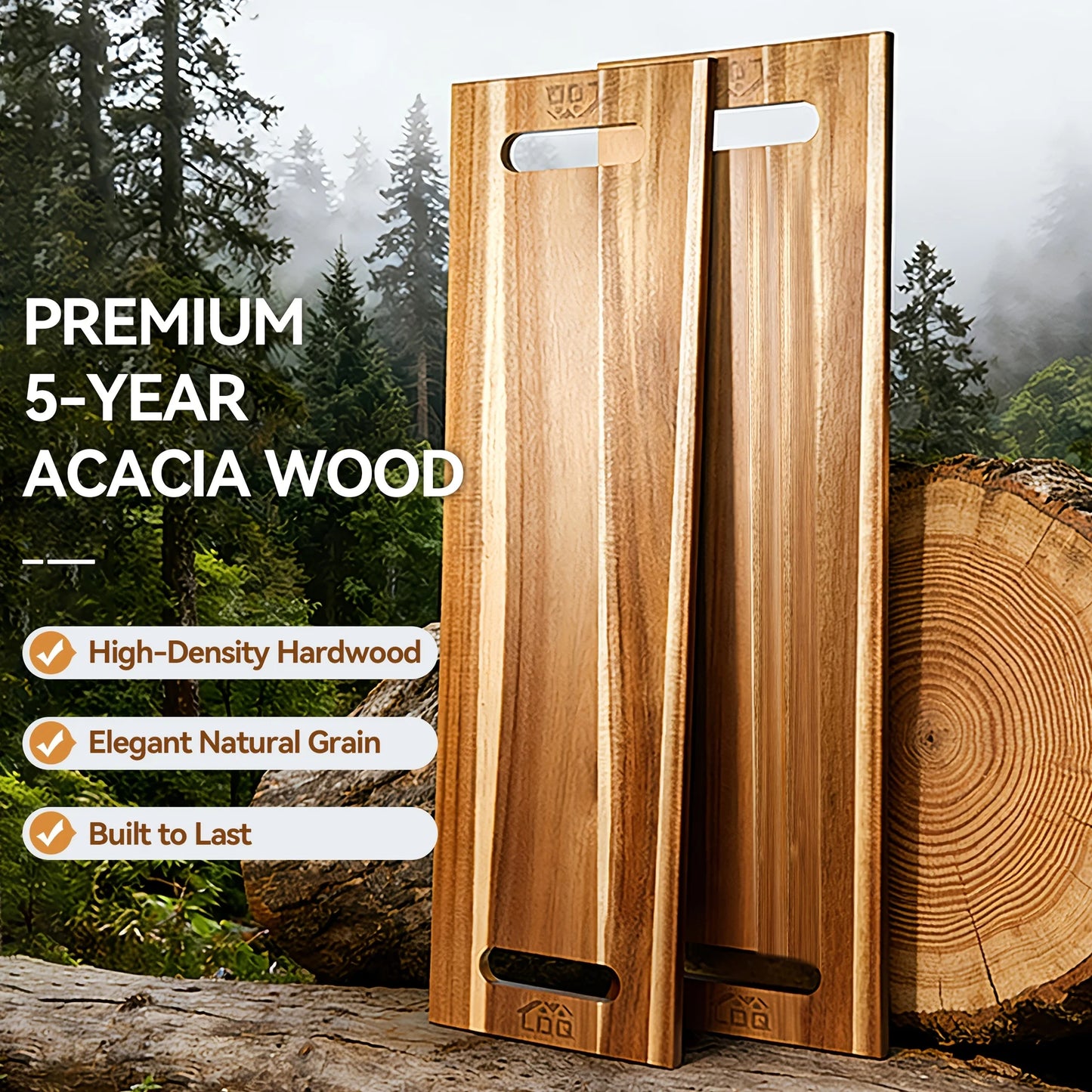 Extra Large Acacia Wood Charcuterie Board & Cutting Board with Handles – 36 x 12 Inch
