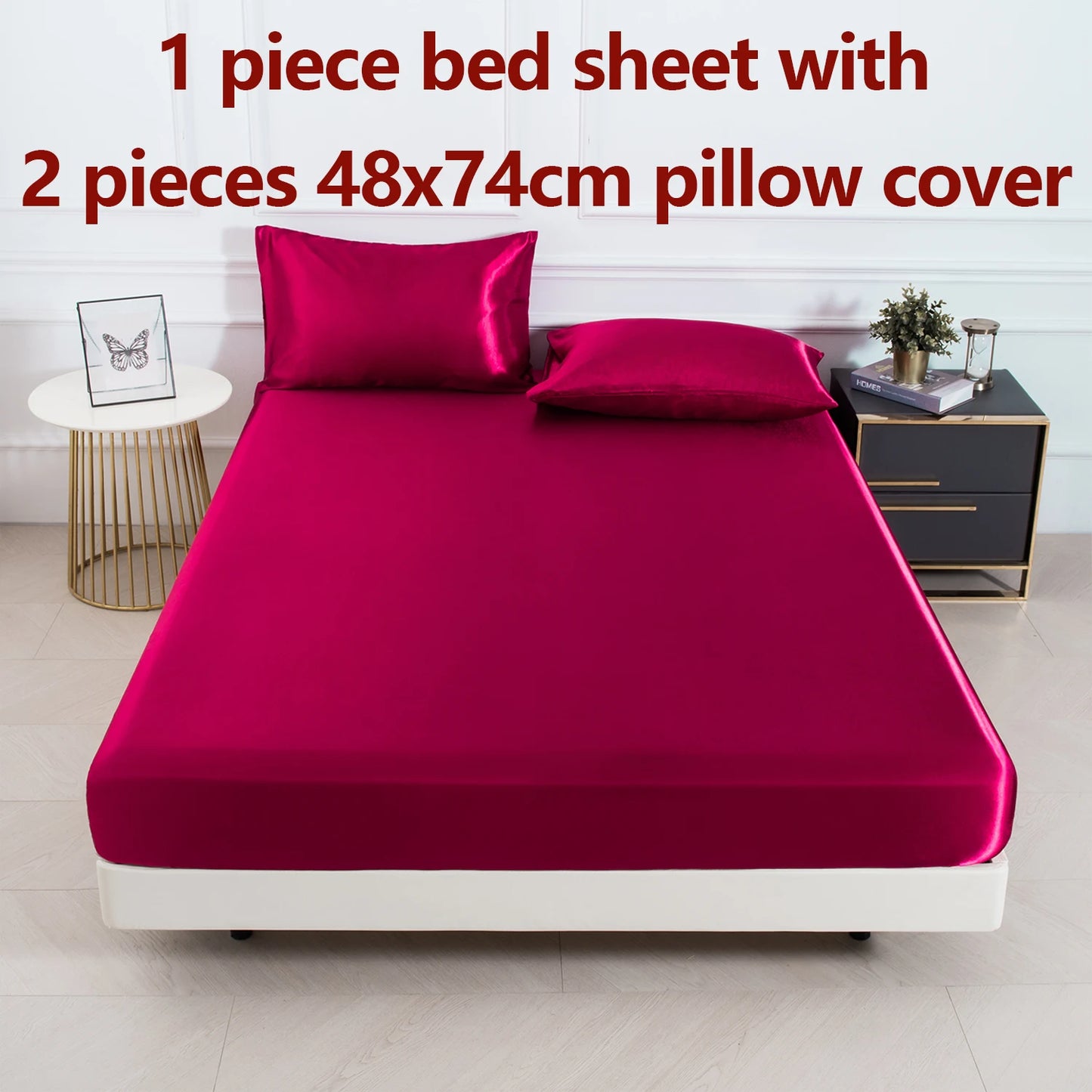 3pc Solid Color Satin Fabric Soft Comfortable Breathble Bedding Set for Bedroom.