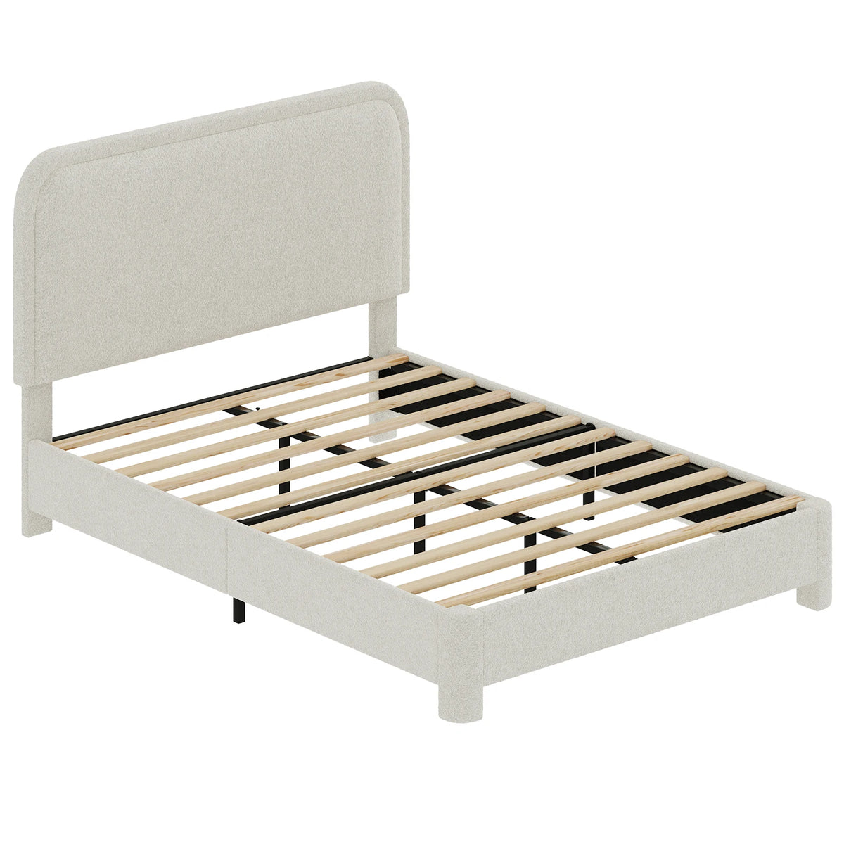 Adjustable Teddy Fleece Headboard No Box Spring Required Wooden Slats Support Easy Assembly Noise Free