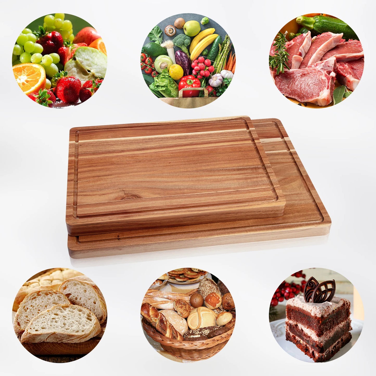 Extra Large Acacia Wood Cutting Board Thick Butcher Block Chopping Board with Side Handles