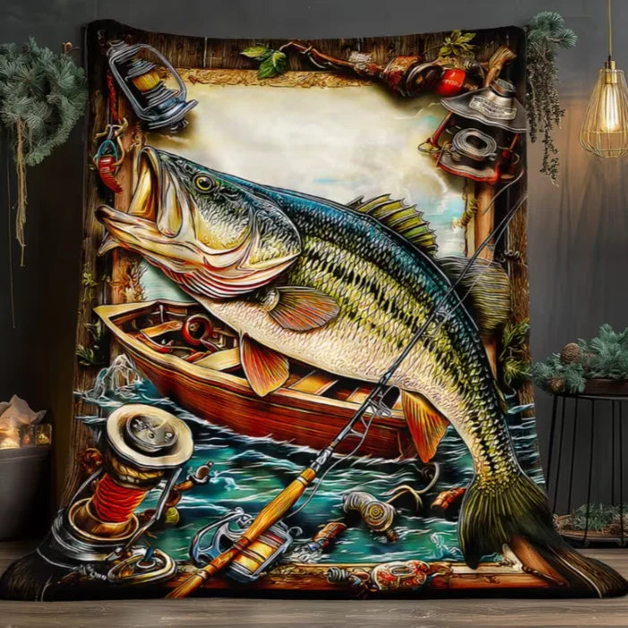 Fishing on The Lake Flannel Blanket