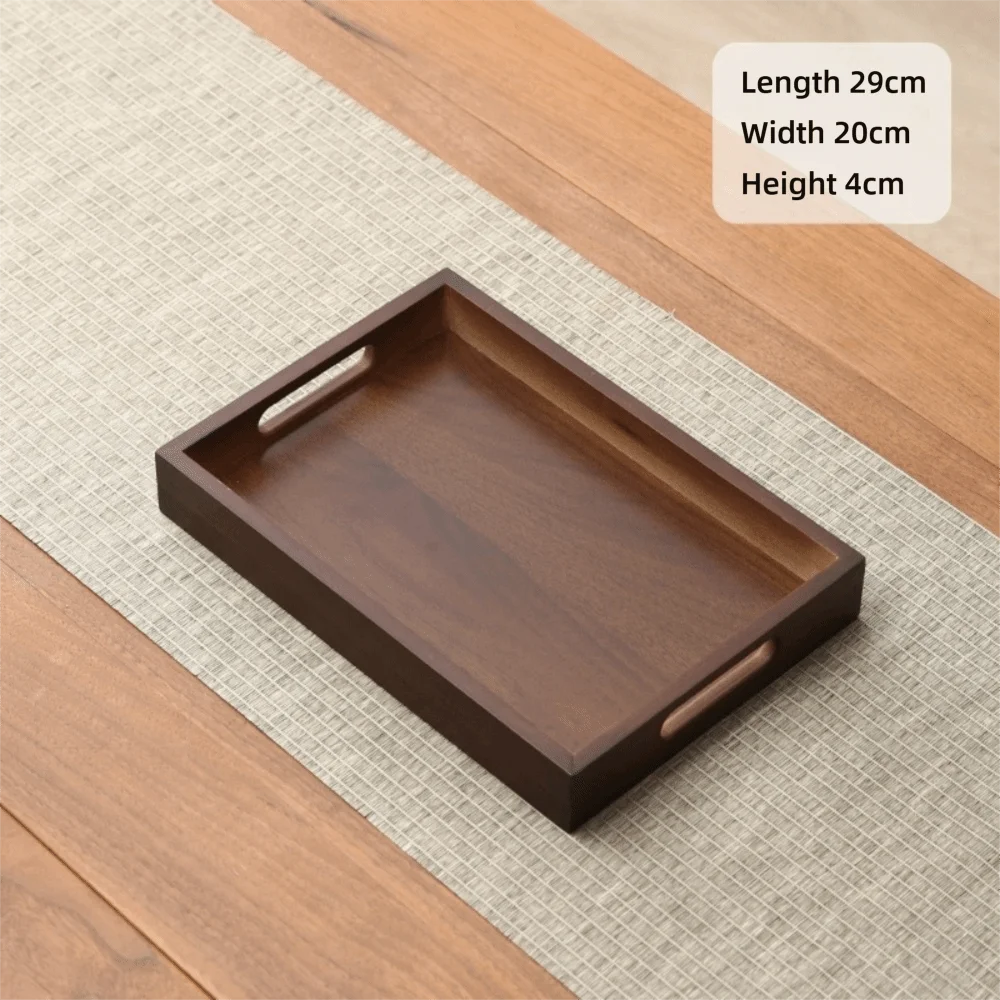 Decorate Tray Rectangular Bamboo Wooden Walnut Color with Handle Serving Tray