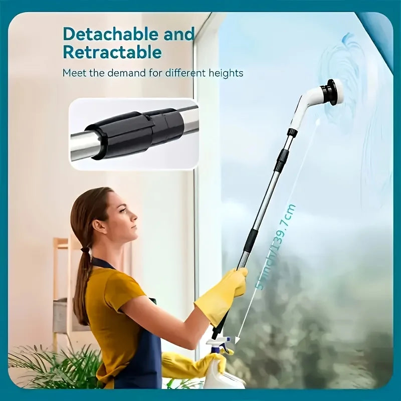 9-in-1 Electric Rotating Cleaning Brush, Wireless Shower Scrubber with Replaceable Heads and Adjustable Handle