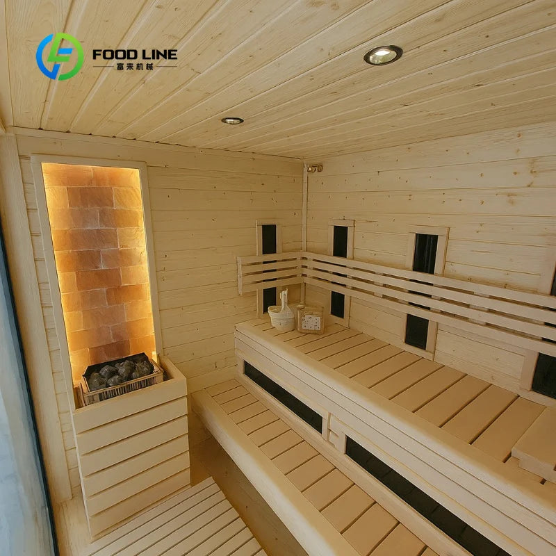 Outdoor Square Traditional Sauna Room Steam Hot Tub Combo