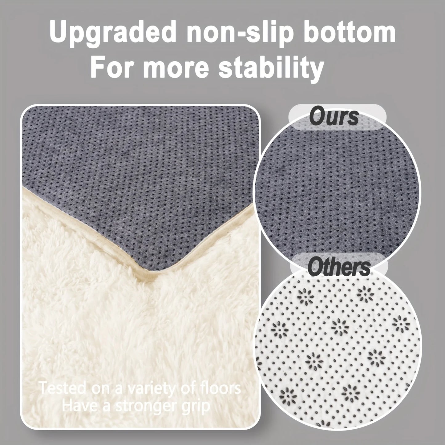 Off-White Luxury Plush Carpet with 4 Rug Stickers, Ideal Room Decor.