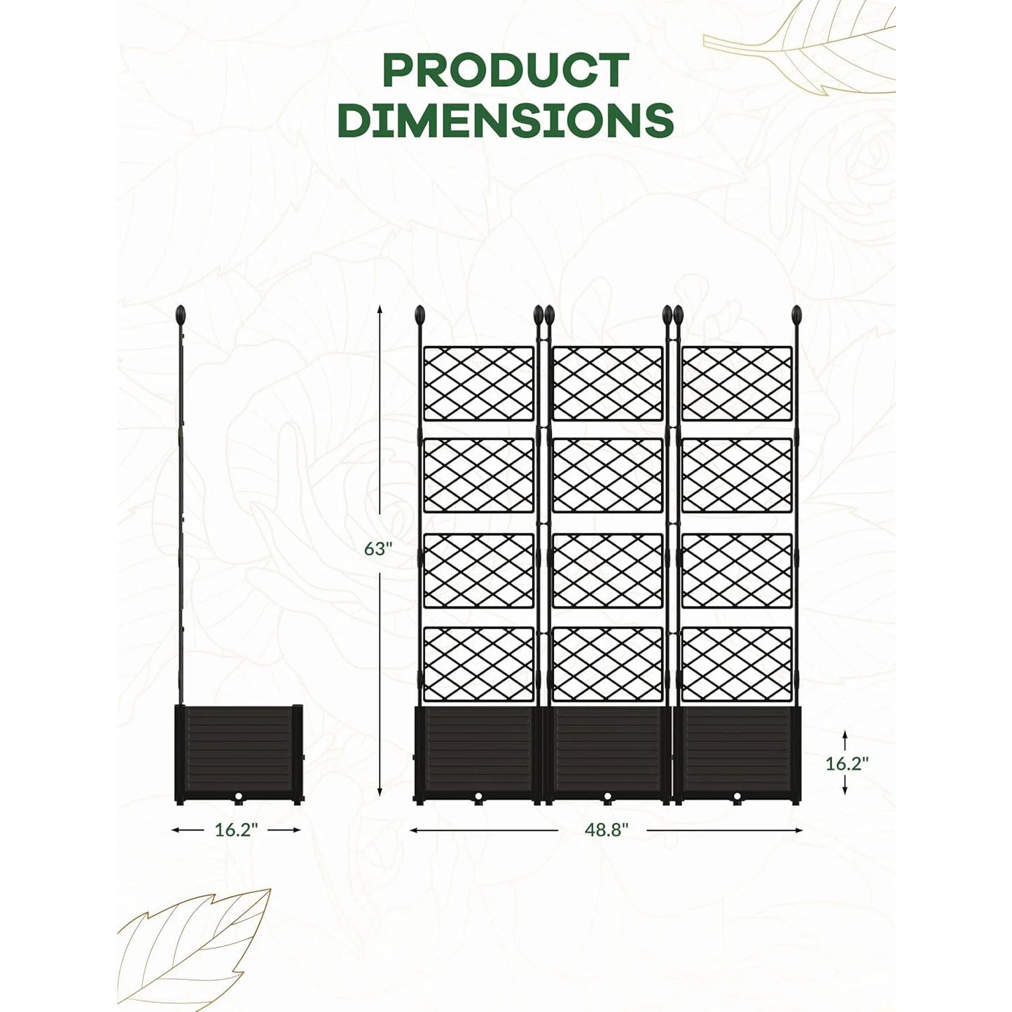 3Pcs Outdoor Raised Planter Box with Trellis Plastic Raised Garden Beds and Metal Trellis for Climbing Plants