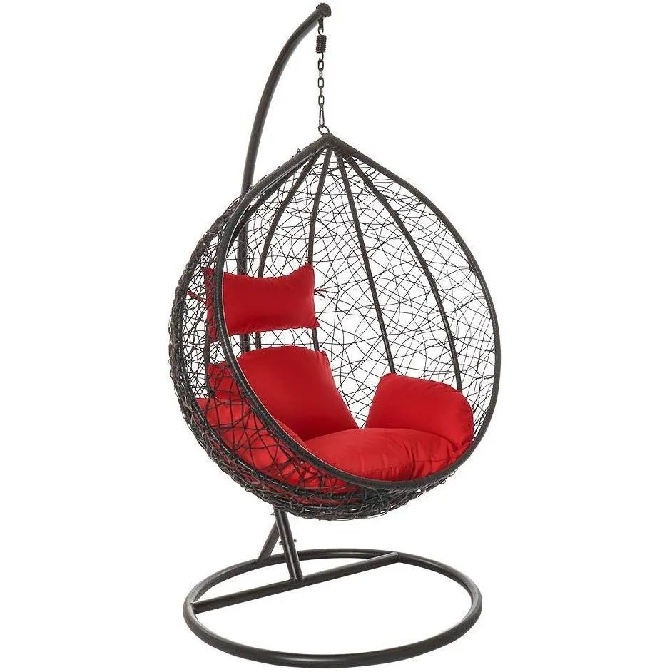 Rattan Shaped Hanging Swing Chair with Metal Stand for Balcony, Courtyard & Patio