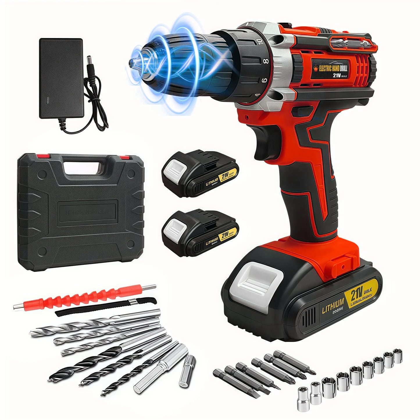 21V Cordless Drill Set with Multi-Function Electric Screwdriver High-Power Rechargeable Combination Tool