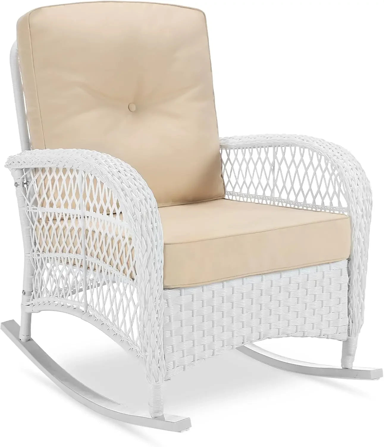 3-piece outdoor patio wicker rocking chairs rattan furniture sets w/ 2 rattan chairs, cushions, glass