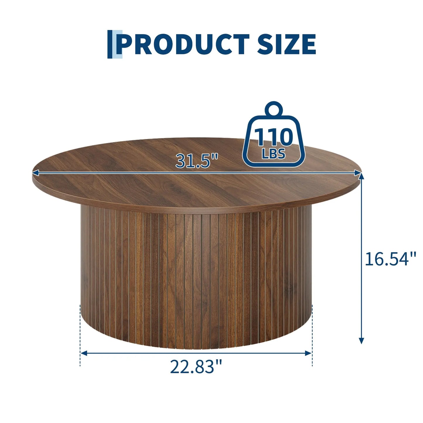 Modern Fluted Drum Coffee Table Round Accent Center Table