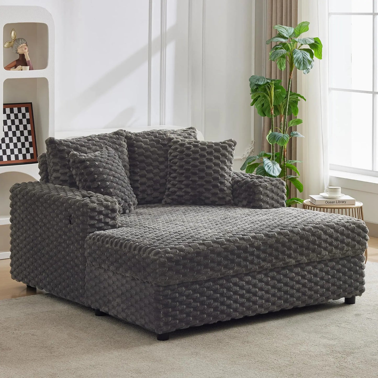 Oversized Chaise Lounge Chair Indoor, Modern Upholstered Cozy with Throw Pillows and Armrests