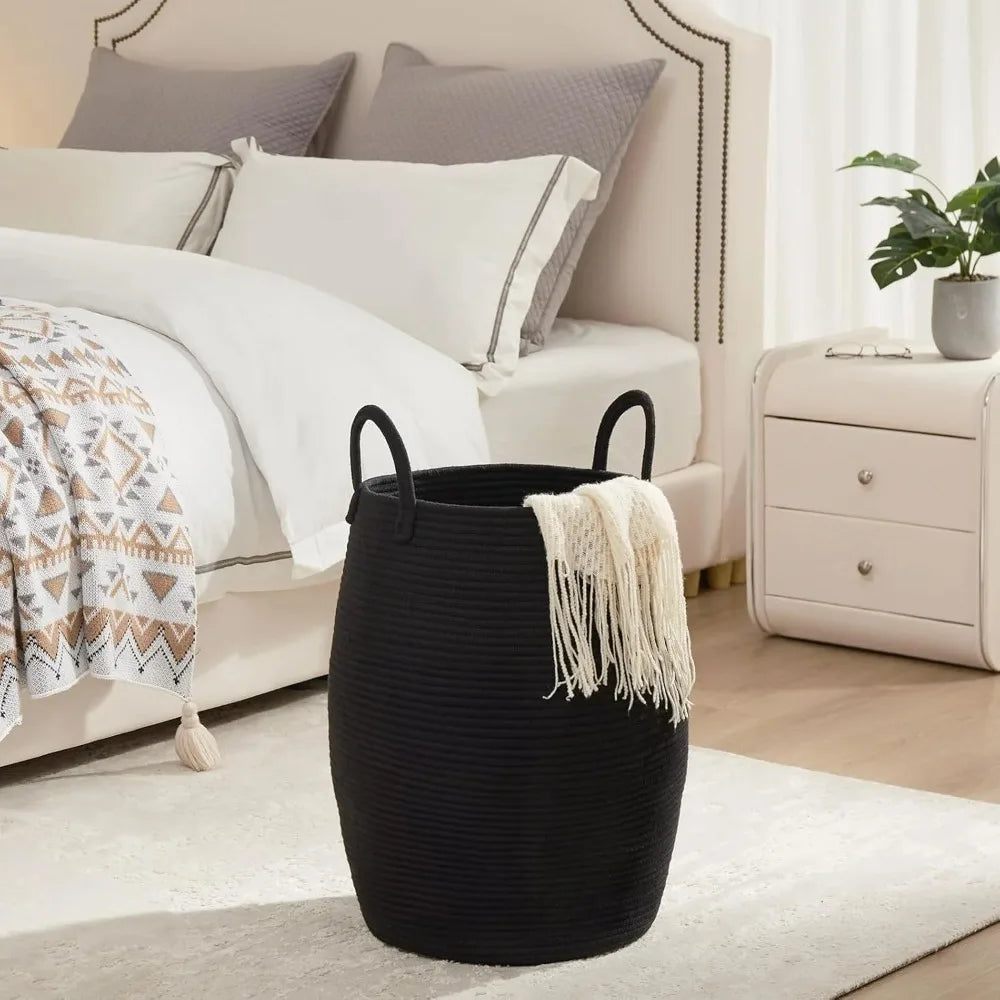 Bohemian Laundry Hamper Basket - 22" Tall Foldable Fabric Storage Bin with Handles