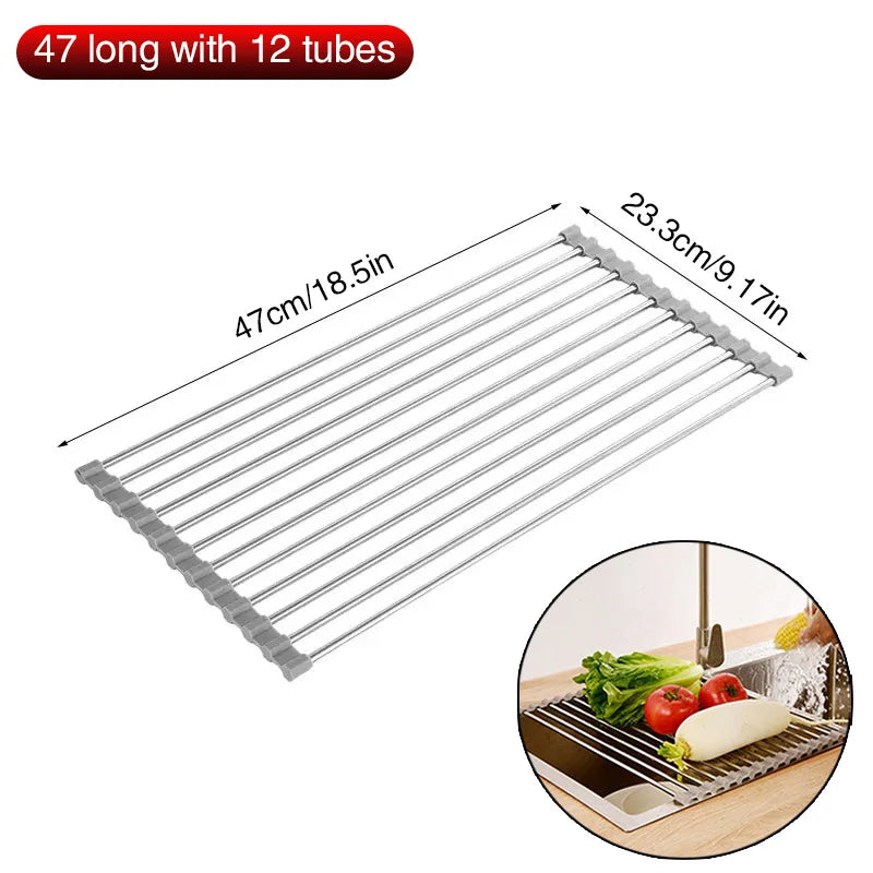 Over Sink Rollable Dish Drying Rack Foldable Stainless Steel Drain Mat