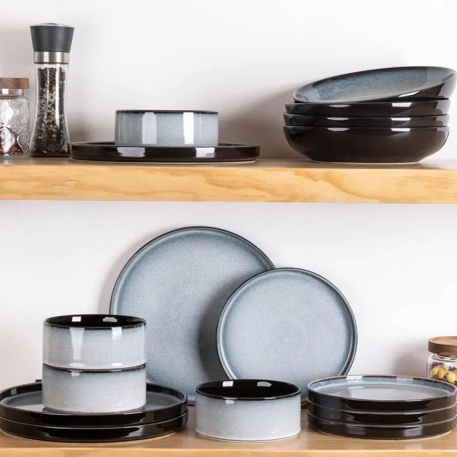 Ceramic Dinnerware Sets for 4, Round Reactive Glaze Ceramic Dishwasher and Microwave