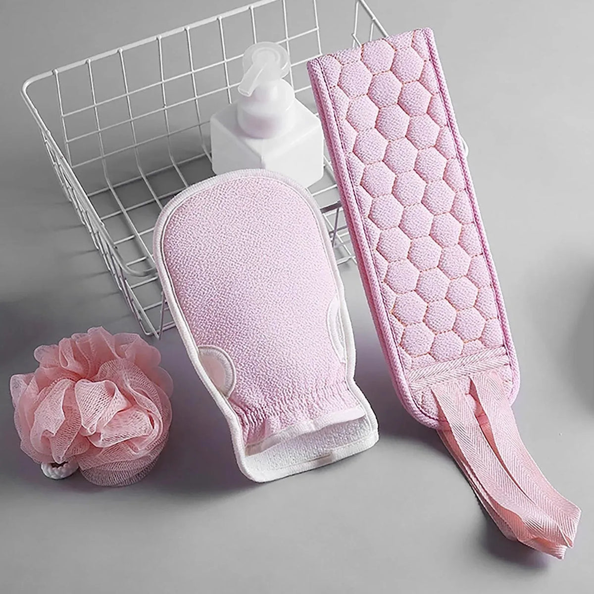 3Pcs Exfoliating Bath Body Scrub Washcloths & Shower Mitts, Deep Cleaning Scrub