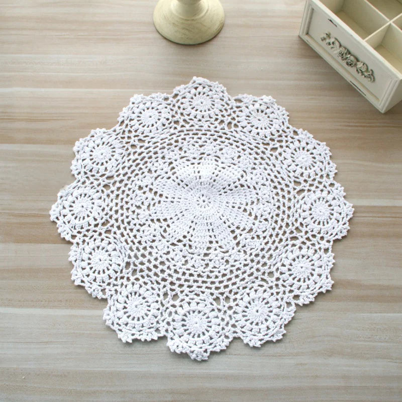 1PC Round Hand Crocheted Doily Vintage Cotton Crochet Table Place Mat.
