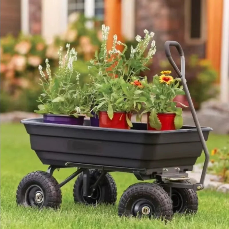 Heavy Duty 600-Pound Capacity Collapsible Steel Frame Wheelbarrow With 10\" Tires Outdoor Yard Poly Garden Dump Cart