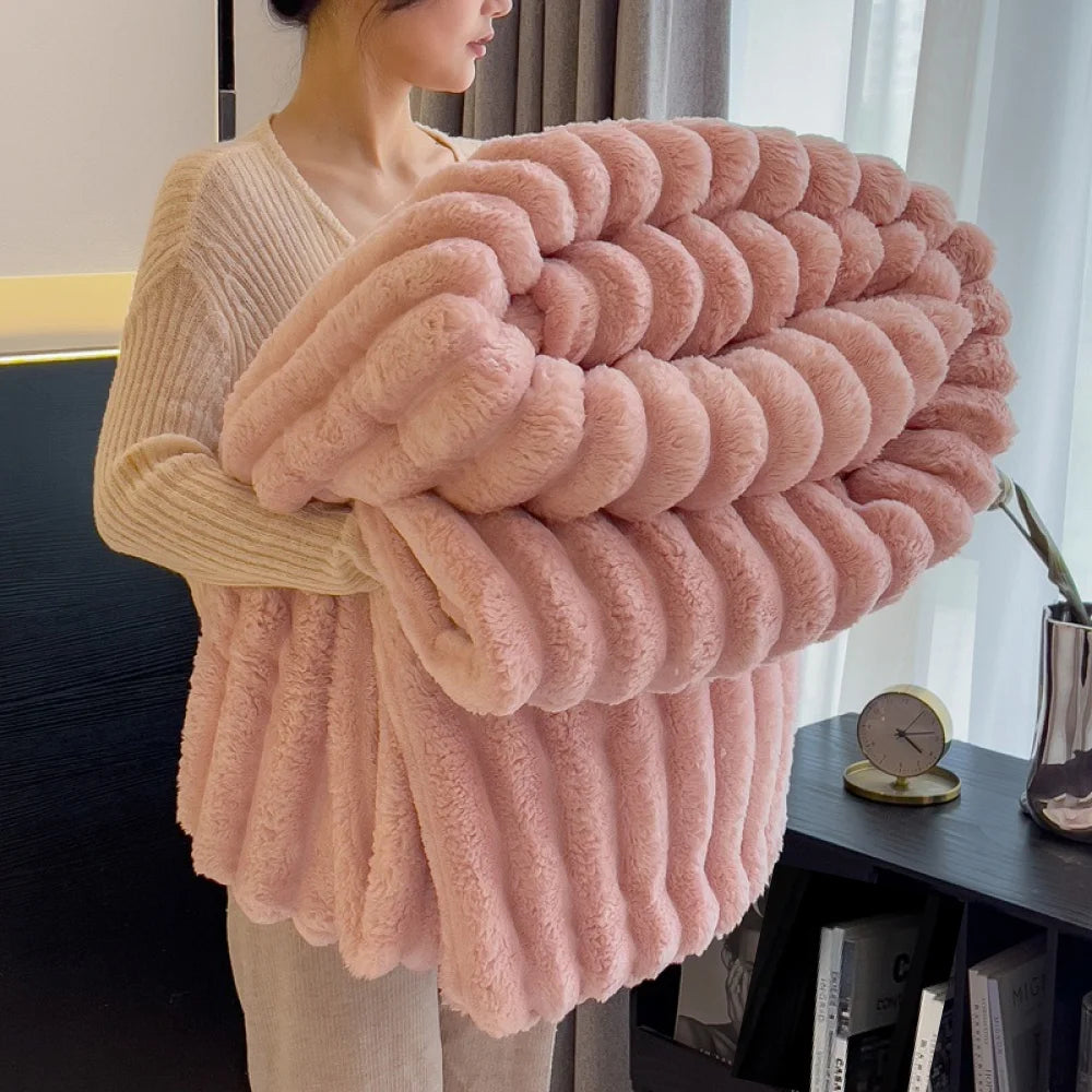 1pc Throw Blanket for Bed Soft & Warm Fluffy Blanket, Decorative Striped Blankets