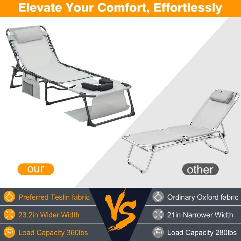 Adjustable Sunbathing Lounge Chair with Face and Arm Holes, Foldable Outdoor Recliner.