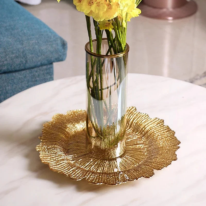 13" Gold Plates Chargers with Flora Reef Plastic for Dinner Wedding Party Decoration