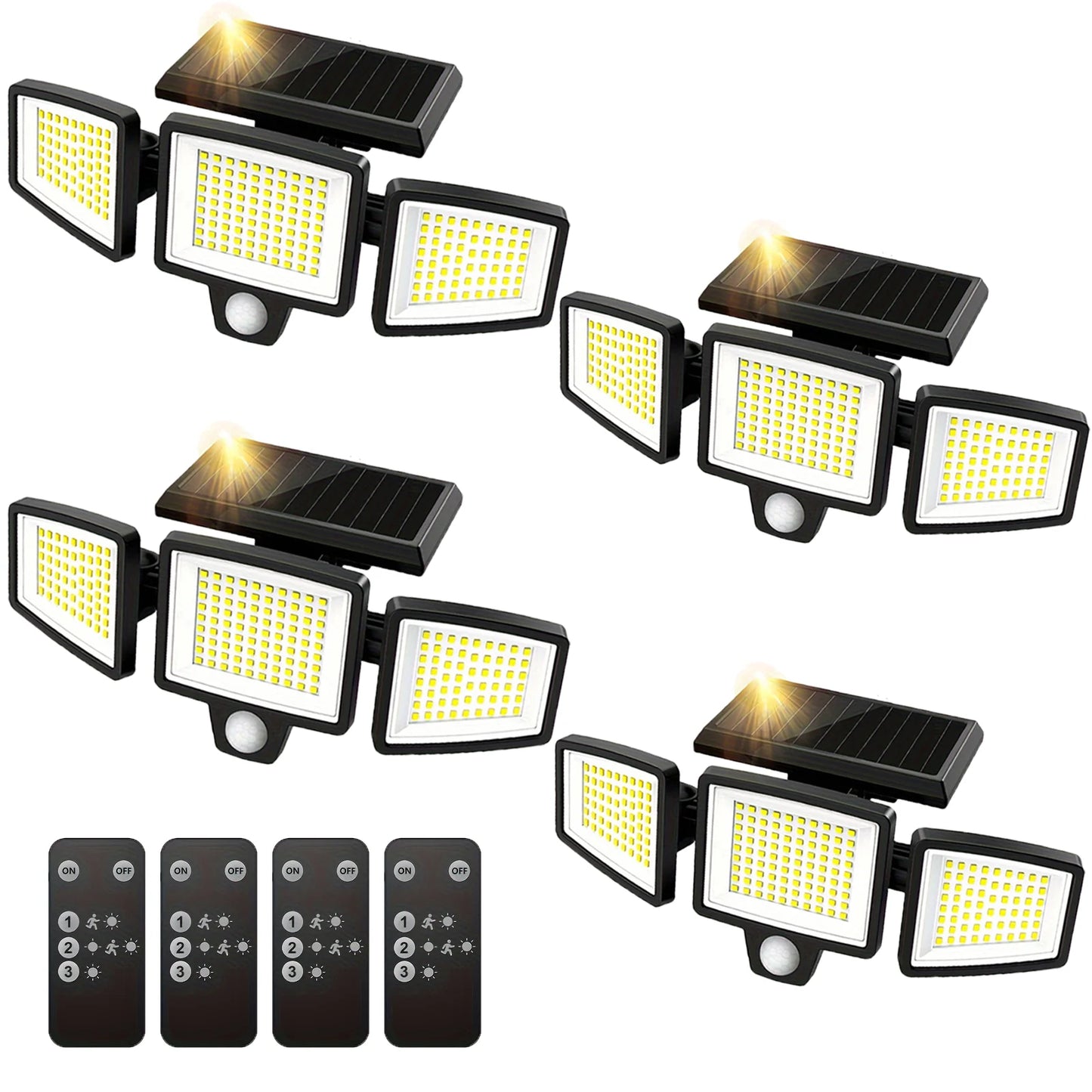 3-Head Solar Outdoor Light, Motion Sensor Security Light with Wireless Remote Control