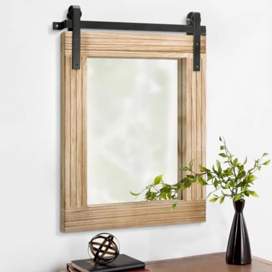 Wood Framed Mirror Rectangle Farmhouse Wall Mirror Decor for Bathroom Bedroom Living Room Entryway 20"x16