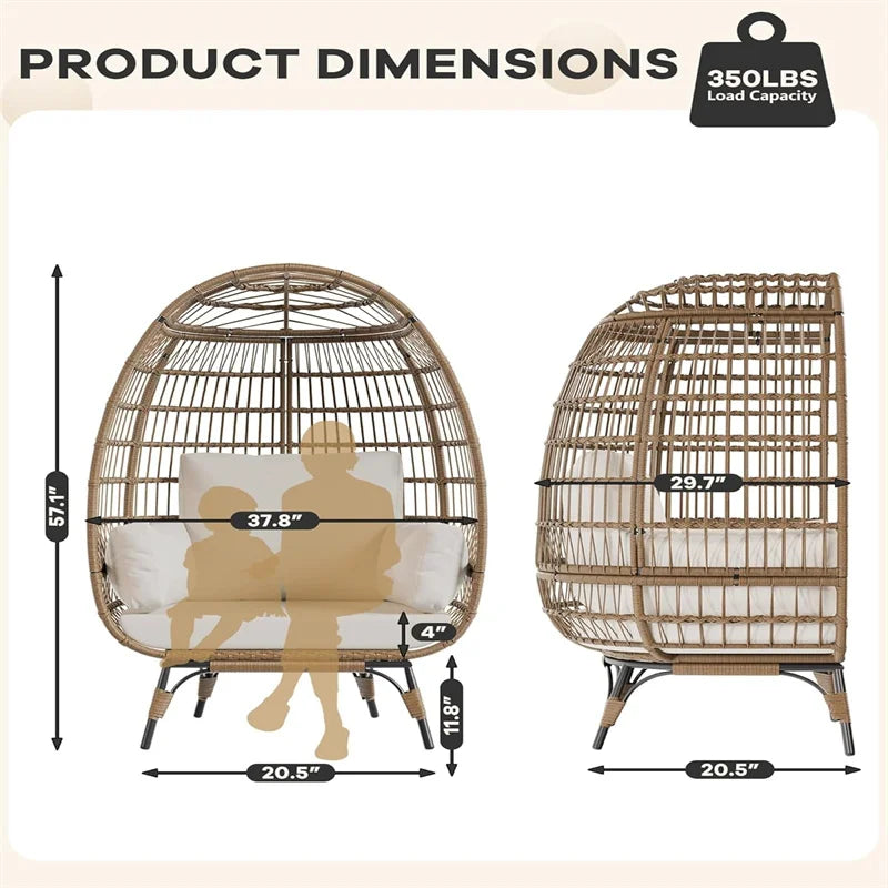 Oversized Egg Chair for Outdoor, Wicker Egg Chair with Cushions & Steel Frame