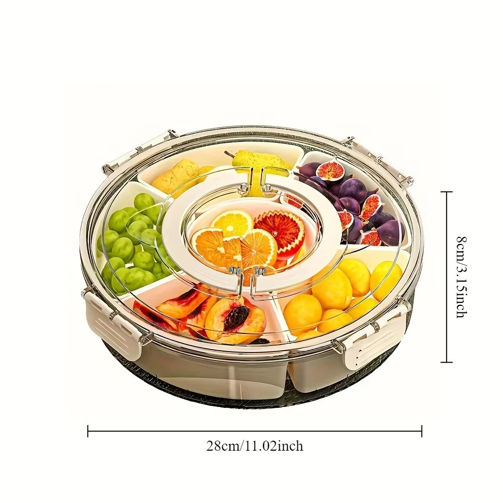 6 Compartment Rotating Transparent Divided Snack Food Storage Container