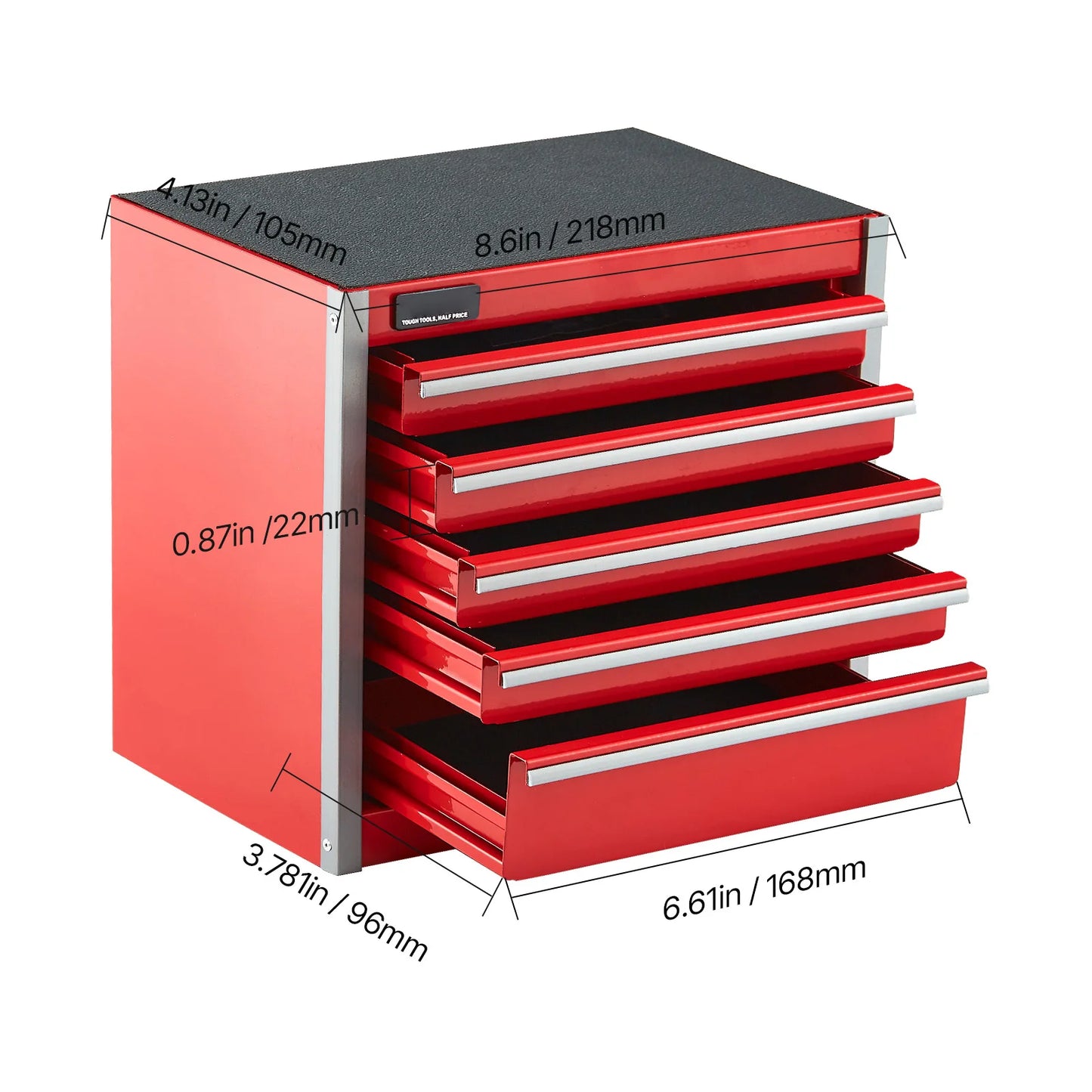5-Drawer Metal Toolbox Red/Black Portable Small Tool Chest with PP Feet Pads for Garage Workshop Tools Storage