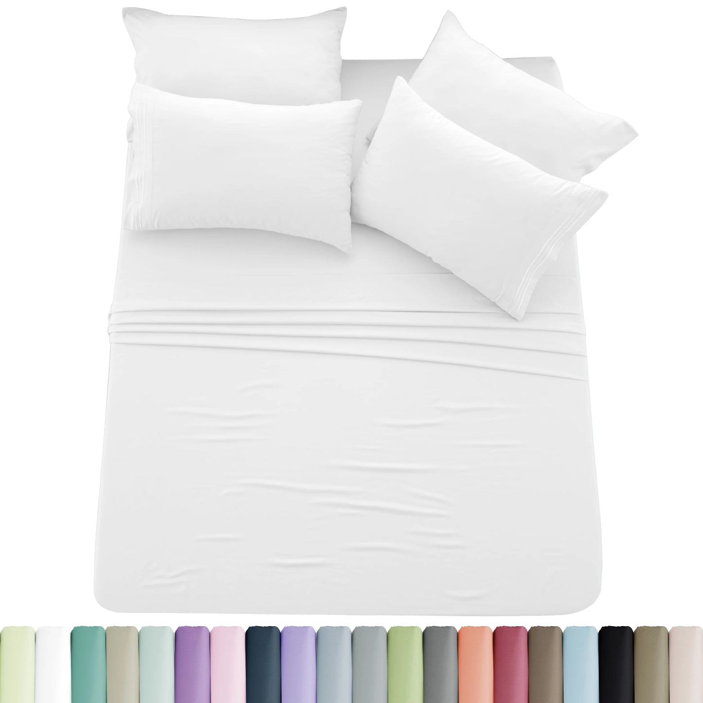 Lux Décor 6pc Solid Sheet Set - Brushed Microfiber Bed Sheets 16 Inches Deep Pockets