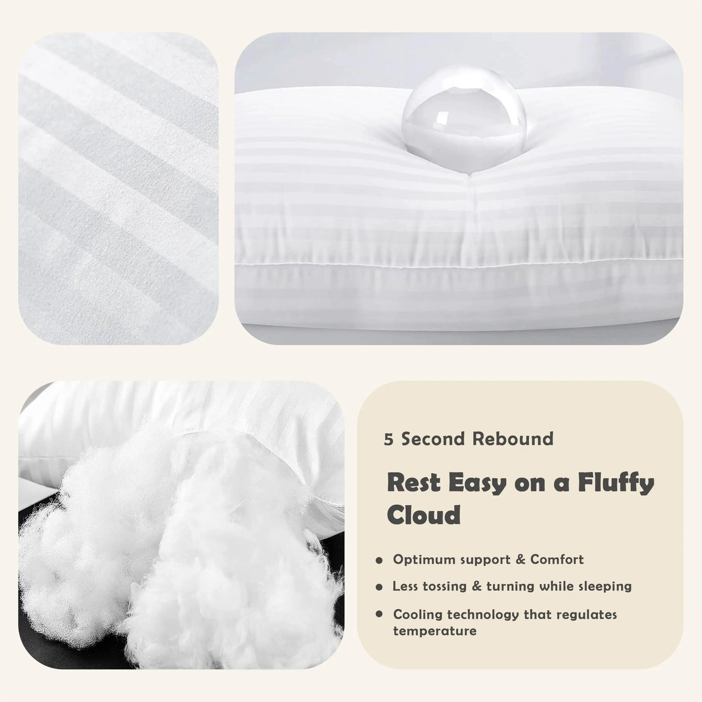 Stripe Pillows Set of 2 – Down Alternative Bed Pillows for Sleeping – Soft & Supportive Hotel Quality