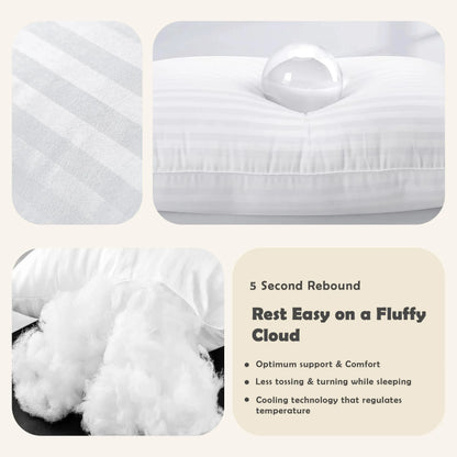 Stripe Pillows Set of 2 – Down Alternative Bed Pillows for Sleeping – Soft & Supportive Hotel Quality