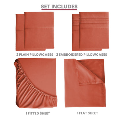 Lux Décor 6pc Solid Sheet Set - Brushed Microfiber Bed Sheets 16 Inches Deep Pockets