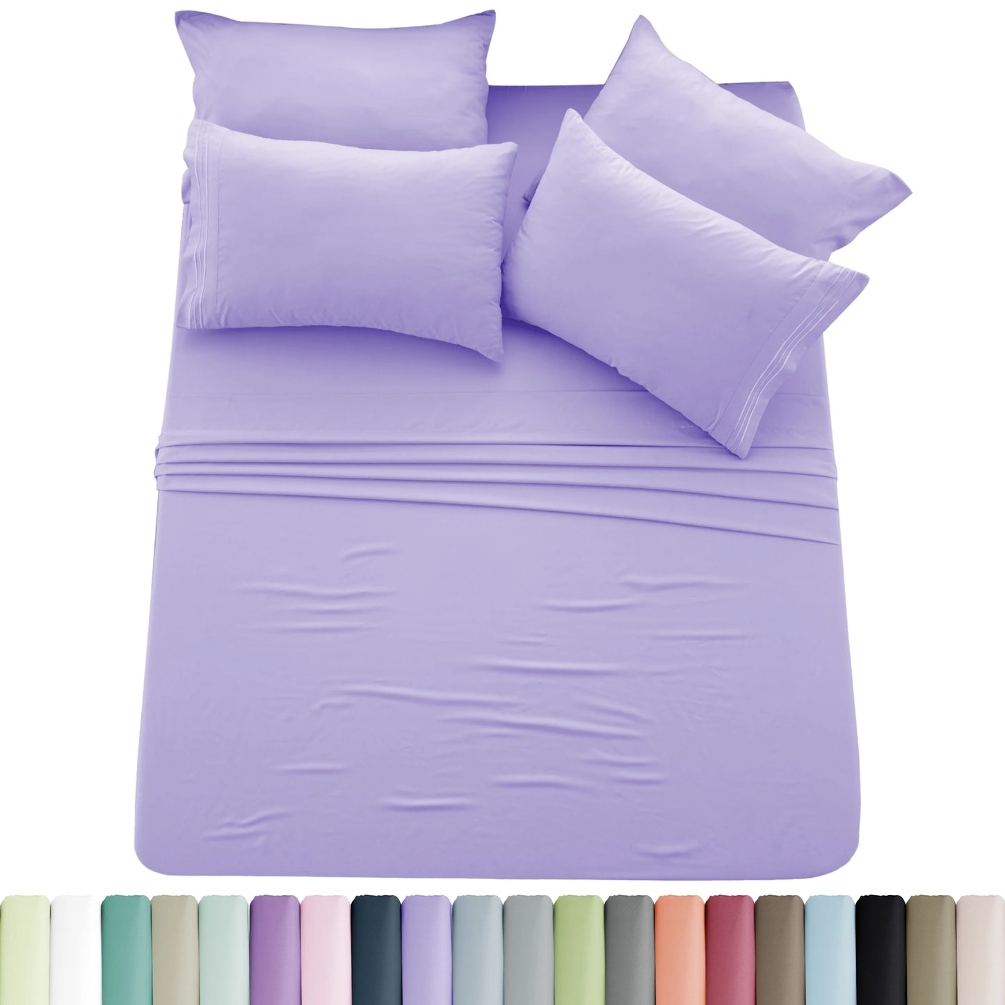 Lux Décor 6pc Solid Sheet Set - Brushed Microfiber Bed Sheets 16 Inches Deep Pockets