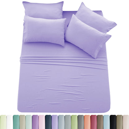 Lux Décor 6pc Solid Sheet Set - Brushed Microfiber Bed Sheets 16 Inches Deep Pockets
