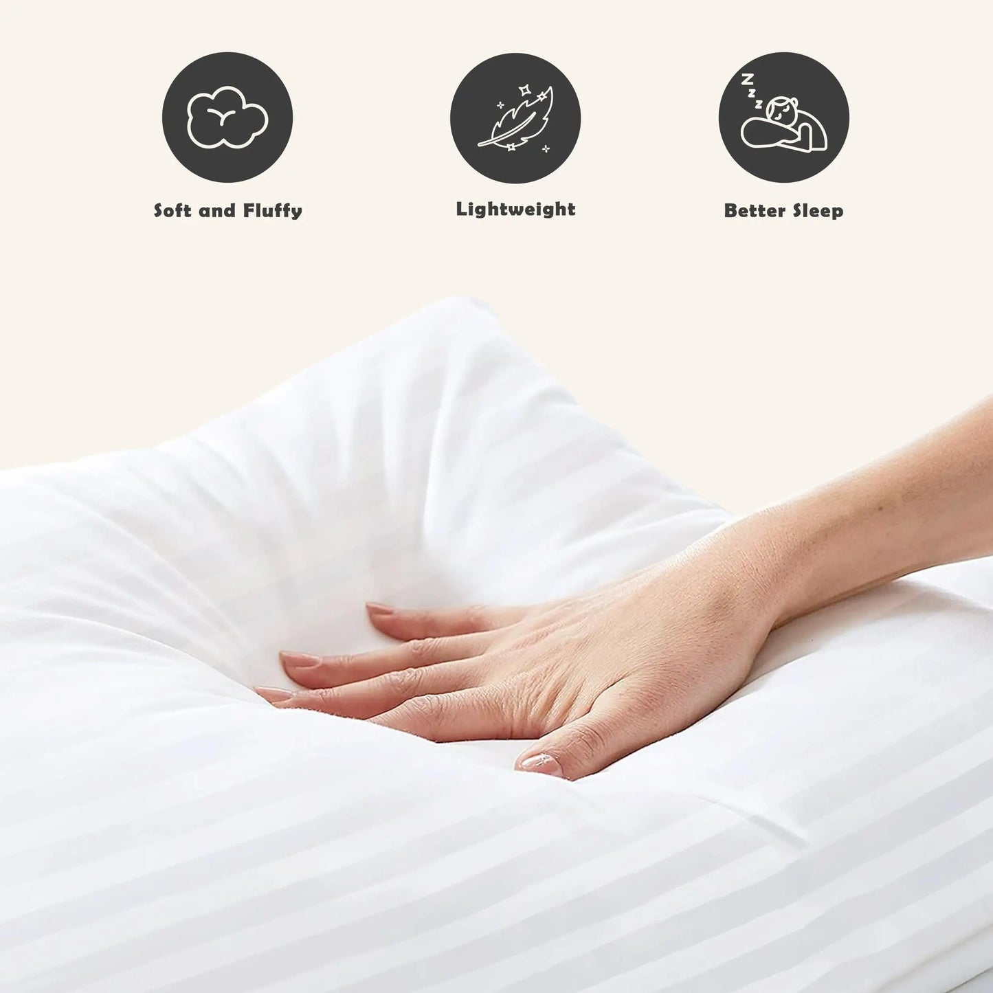 Stripe Pillows Set of 2 – Down Alternative Bed Pillows for Sleeping – Soft & Supportive Hotel Quality