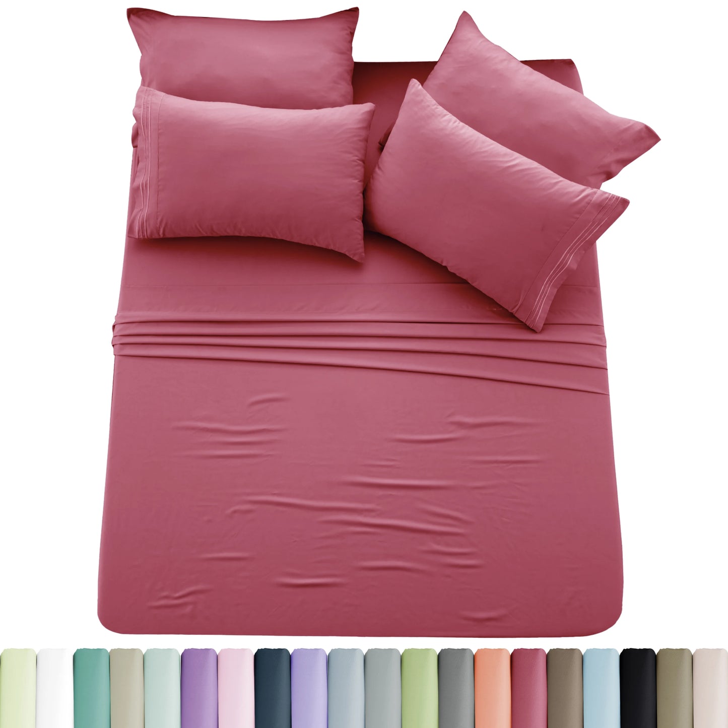 Lux Décor 6pc Solid Sheet Set - Brushed Microfiber Bed Sheets 16 Inches Deep Pockets