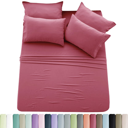 Lux Décor 6pc Solid Sheet Set - Brushed Microfiber Bed Sheets 16 Inches Deep Pockets