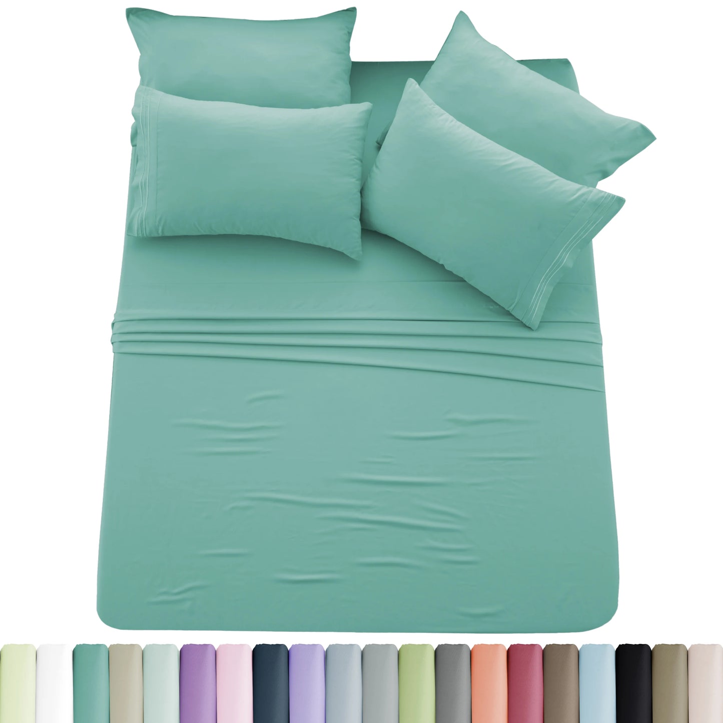 Lux Décor 6pc Solid Sheet Set - Brushed Microfiber Bed Sheets 16 Inches Deep Pockets