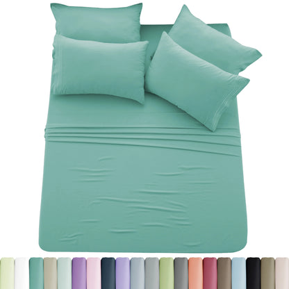 Lux Décor 6pc Solid Sheet Set - Brushed Microfiber Bed Sheets 16 Inches Deep Pockets