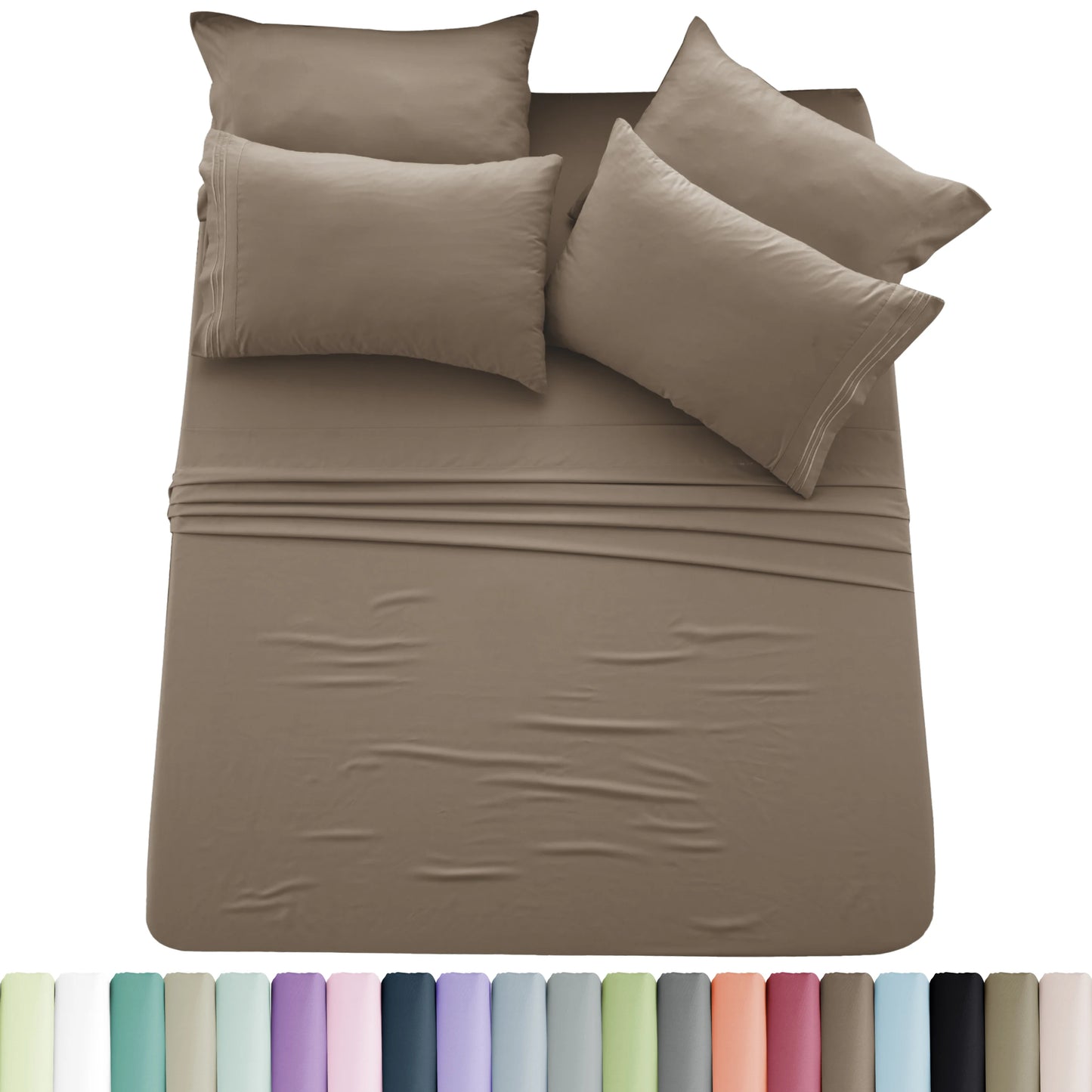 Lux Décor 6pc Solid Sheet Set - Brushed Microfiber Bed Sheets 16 Inches Deep Pockets