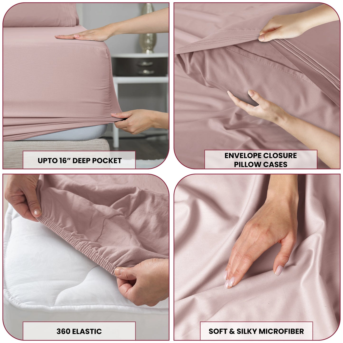Lux Décor 6pc Solid Sheet Set - Brushed Microfiber Bed Sheets 16 Inches Deep Pockets