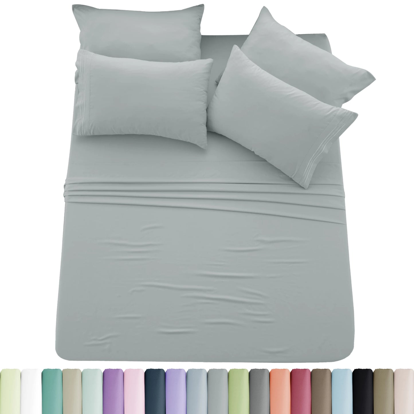 Lux Décor 6pc Solid Sheet Set - Brushed Microfiber Bed Sheets 16 Inches Deep Pockets