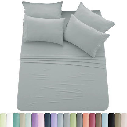 Lux Décor 6pc Solid Sheet Set - Brushed Microfiber Bed Sheets 16 Inches Deep Pockets